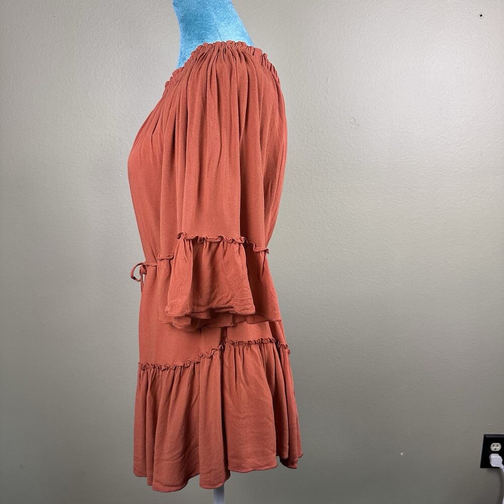BluIvy mini dress Women S Peasant microsuede russett boho tiered % Lab Rescue - Picture 6 of 12